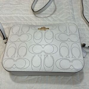 COACH Mini Camera Bag Signature Perforated Leather Chalk Color